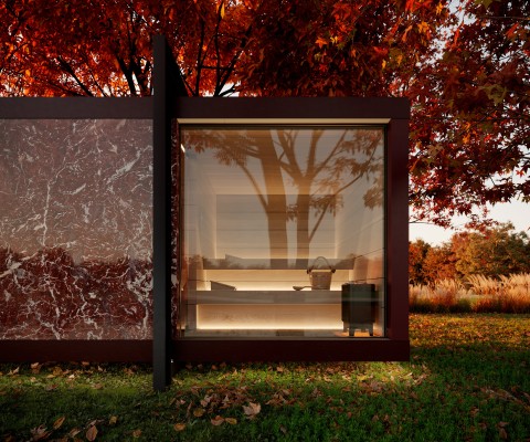 Sauna with a large window resulting in a great view